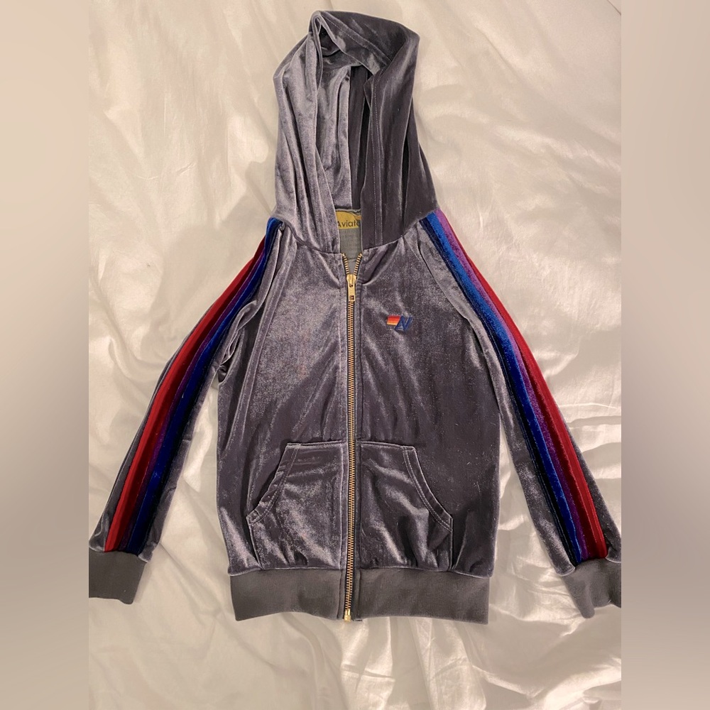 Aviator Nation kids grey velvet zip up size 6